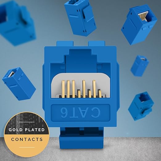 Everest Cat6 RJ45 Keystone Coupler (12-Pack) in Blue - RJ45 Coupler - Cat 6 Couplers - Female to Female Cat6 Keystone Jacks - Ethernet Couplers - Ethernet Cable Extender