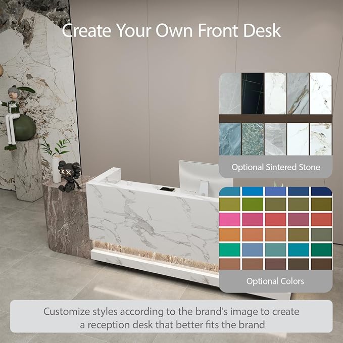 Front Desk Reception Counter - Lockable Storage & Keyboard Tray | Reception Desk with Counter, Customizable Large Counter Table (Black+White, 80'')