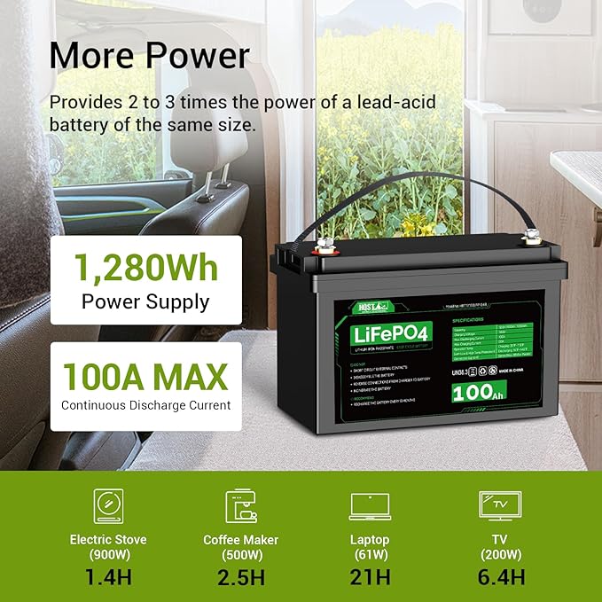 HQST LiFePO4 Battery 100ah Lithium Battery, 12V Lithium Iron Phosphate Battery Deep Cycle Marine Battery, 10 Year Lifetime with Low & High Temp Protection for RV, Trolling Motor, Boat