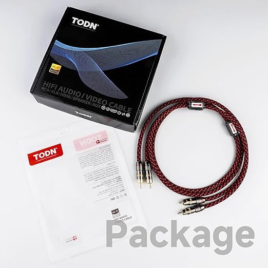 TODN Audiophile RCA to RCA Audio Cable Stereo RCA Cord with Copper Braided Shielded and Ferrite Bead for Home Theater (1.64ft/0.5m, 1 Pair)