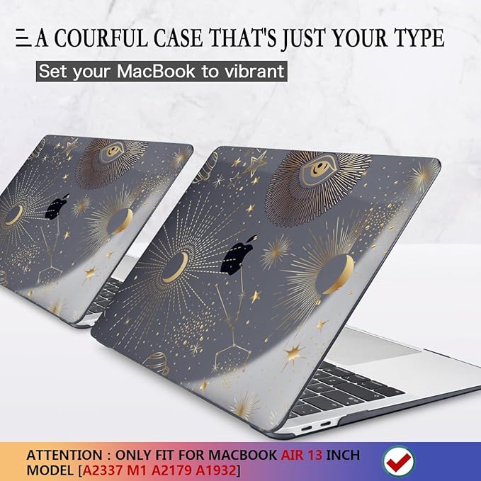 CISSOOK Compatible with 2021 2020 MacBook Air 13 inch Case M1 A2337 A2179 A1932 Model, Hard Shell Case &Keyboard Cover &Screen Protector Film for MacBook Air 13 with Touch ID 2018-2022, Moon Star