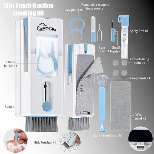 11-in-1 Keyboard Cleaning Kit, Laptop Cleaning Kit Keyboard Brush Cleaner Electronics Cleaner for Cell Phone/Earbuds/Camera Lens/Computer with Multifunctional Cleaning Tool Blue (Light Blue)