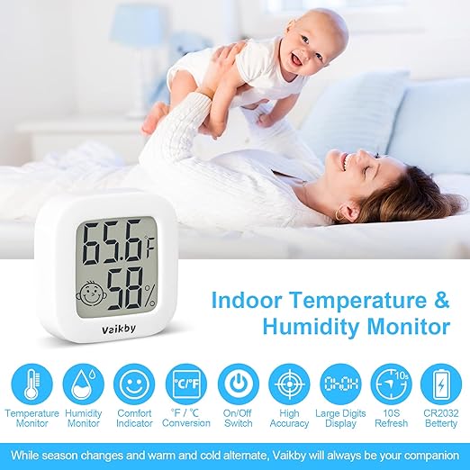 Vaikby Indoor Thermometer 4Pack, Humidity Gauge Meter Digital Hygrometer Room Thermometer for Home, Hight Accurate Temperature and Humidity Monitor, Large LCD Display Fahrenheit or Celsius