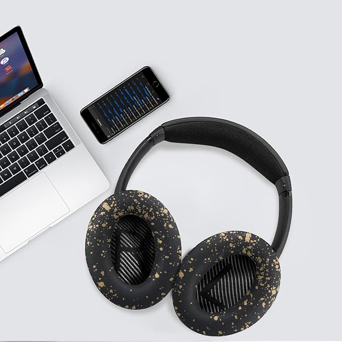 SOULWIT Silicone Ear Pads Cover Protector for Bose QuietComfort QC15 QC25 QC2 QC35 QC45/Ae2 Ae2i Ae2w/SoundTrue & SoundLink AE Headphones Cushions, Sweatproof, Easily Washable - Black Gold