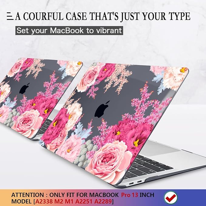 CISSOOK Floral Case Cover for MacBook Pro 13 Inch 2025-2020 Release A2338 A2289 A2251, Plastic Hard Shell Case with Keyboard Cover for MacBook Pro 13 M1 M2, Gorgeous Flowers