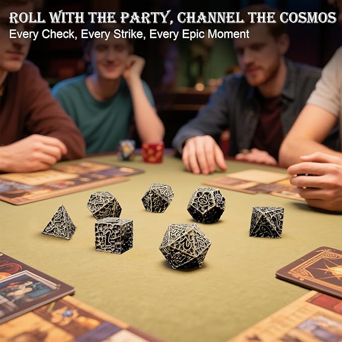 Haxtec Metal DND Dice Set Polyhedral D&D Dice Compatible with Dungeons and Dragons Gift TTRPG Antique Bronze Metal Dice