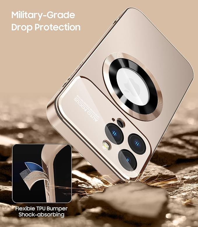 Magnetic for iPhone 12 Pro Max Case, Compatible with MagSafe, Built-in Camera Lens Protector, Logo View, Military Grade Drop Proof Phone Case Cover, Desert Titanium