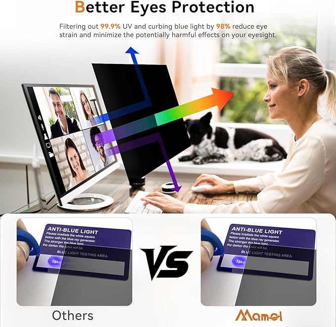 Mamol 24 Inch Computer Privacy Screen Filter for 16:9 Aspect Ratio Widescreen Monitor - Removable Computer Screen Privacy Shield and Anti Glare Blue Light Filter, Anti-Scratch Screen Protective Film