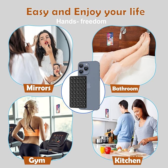 2PACK Silicone Double Sided Suction Phone Case Mount, Detachable Hands Free & Strong Grip Holder for Selfies & Videos, Compatible iPhone Android (Black, 2Pack 40 Suction Cups)