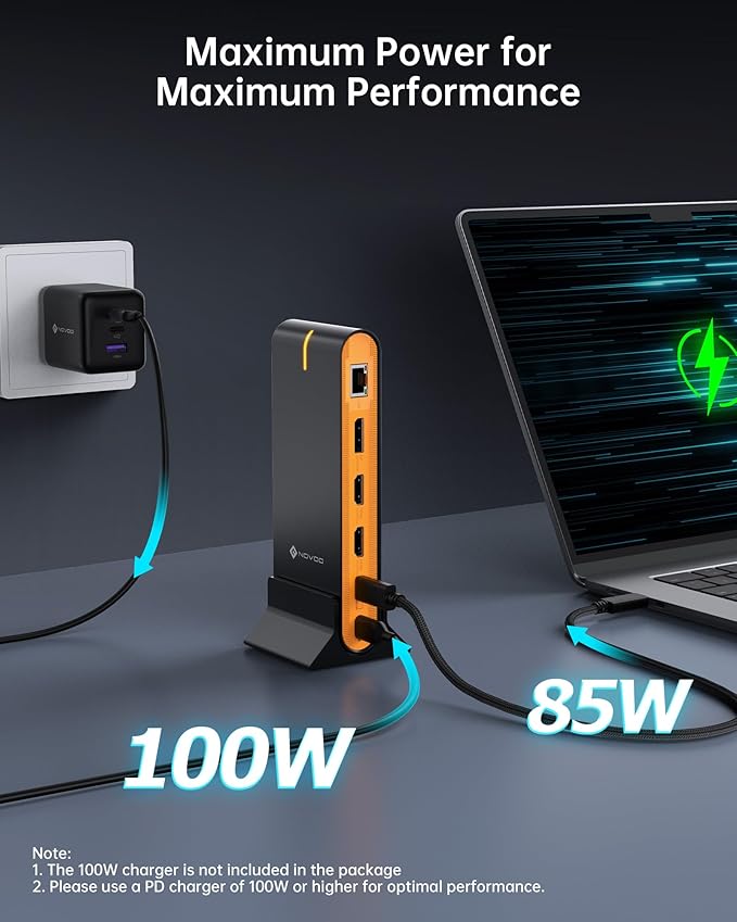 NOVOO 15-in-1 Vertical/Horizontal USB C Docking Station Triple Monitor – 8K@30Hz DP, Dual 4K@60Hz HDMI, 10Gbps USB-A/C, SD/TF, 1Gbps Ethernet,Dual Monitor Adapter Dock for MacBook, Windows Laptops