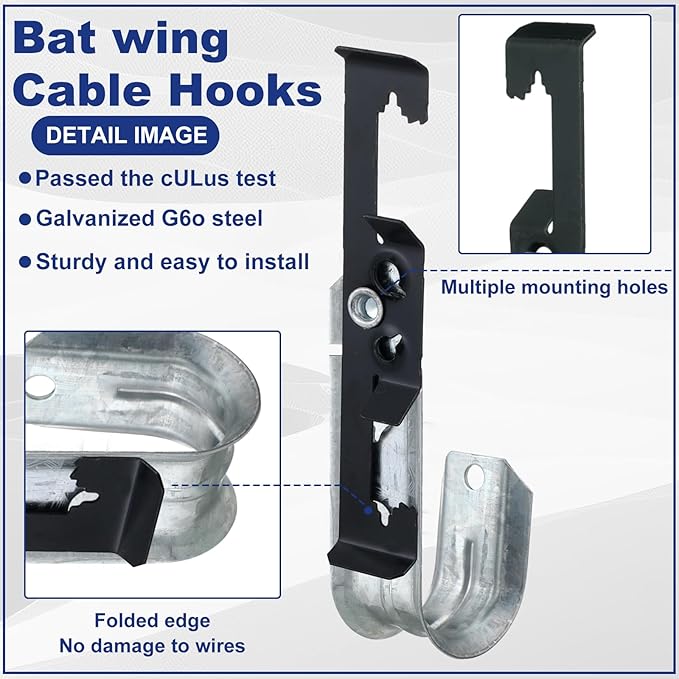 Zonon 25 Pcs J Hooks for Hanging Metal J Hook Hangers Cable Support with Bat Wing Heavy Duty G60 Galvanized Steel Cable Hooks for Attaching Ceiling Wire Threaded Rod, Ul Certification(1-5/16 Inch)