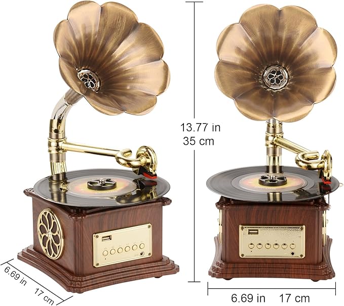 Vintage Style Wooden Record Player with Bluetooth, USB, AUX, FM Radio and Built-in Speakers (109HJ-1)