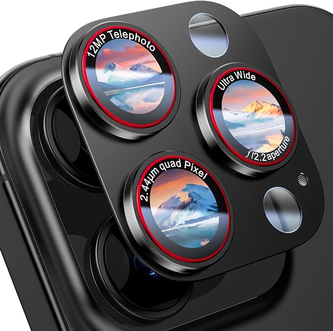 Camera Lens Protector for iPhone 16 Pro Max/iPhone 16 Pro/iPhone 15 Pro Max/iPhone 15 Pro/iPhone 14 Pro Max/14 Pro , [Military Grade Shatterproof][Full Coverage Metal] [Strong Adsorption] 9H Metal Aluminum Alloy Tempered Glass Camera Screen Cover, [Cas...