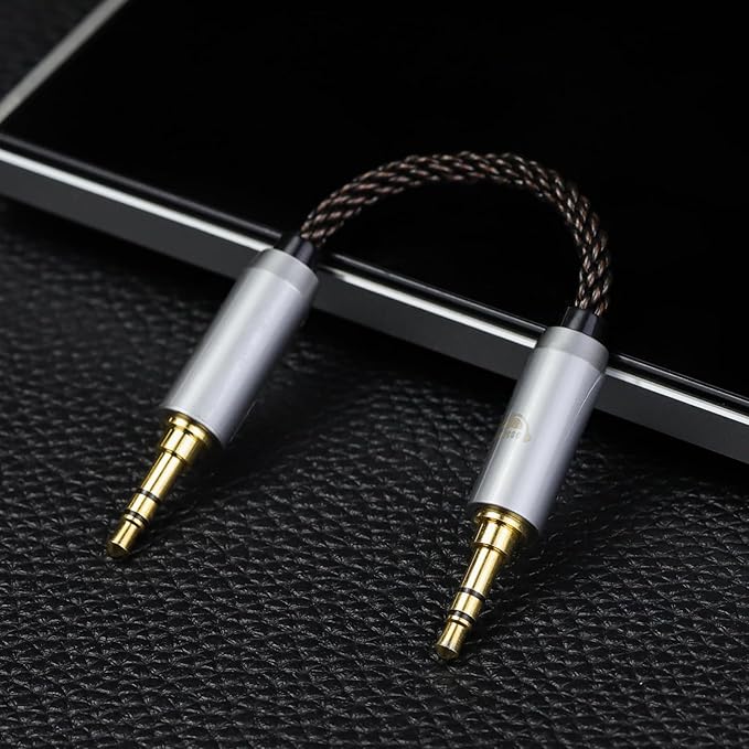 okcsc 4.4MM Male to 2.5MM Male Ultra Short Hifil Male to Male AUX Audio Cable OFC Pair Recording Cable Wire-Breakage-Prevention Design Adoption of 8-Core Braided Structure 5.82 inch