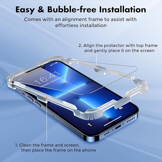 UNBREAKcable Screen Protector for iPhone 14/13/13 Pro [2-Pack] Double Shatterproof Tempered Glass [Easy Installation Frame] [9H Hardness] [99.99% HD Clear] [Bubble Free] for Apple 14/13/13 Pro 6.1''