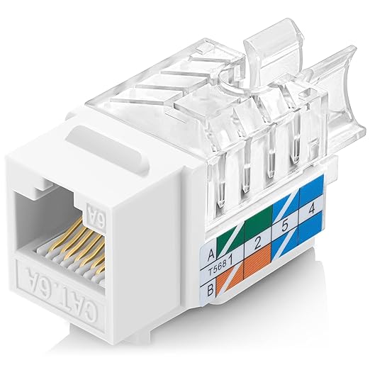 Everest 45° Angled RJ45 Cat6A Keystone Jacks 20-Pack in White - Slim Profile Female RJ45 Connectors - Cat 6A Keystone Jack - Compatible with 45° Angled Speed Termination Tool - 45Term (B0BL3GS7ZY)