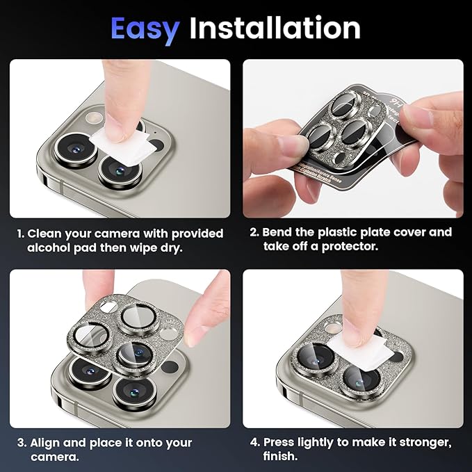 Tensea for iPhone 16 Pro/iPhone 16 Pro Max/iPhone 15 Pro/iPhone 15 Pro Max Camera Lens Protector, Metal Aluminum Alloy Tempered Glass Cover Camera Screen Protector Accessories, Case Friendly