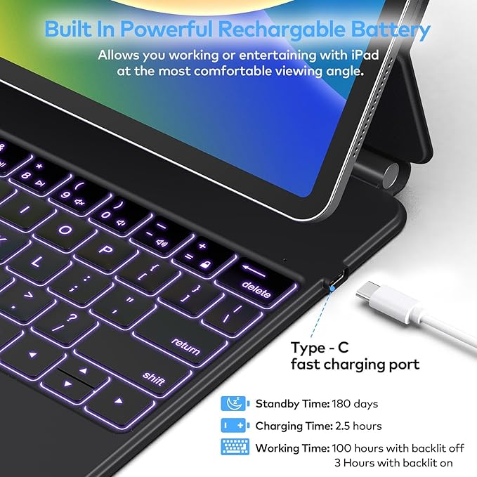 Keyboard Case for iPad Air 13 (M3 2025 / M2 2024) and iPad Pro 12.9 inch 6th / 5th / 4th / 3rd Generation – Magic-Style Magnetic Keyboard Case with Multi-Touch Trackpad – Floating Cantilever Stand