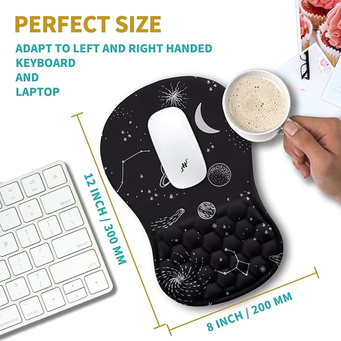 Hokafenle Ergonomic Mouse Pad Wrist Support, Wrist Rest Mousepad for Carpal Tunnel Pain Relief with Integrated Memory Foam Slope Massage Bulge (11.8x7.9 inch,Galaxy