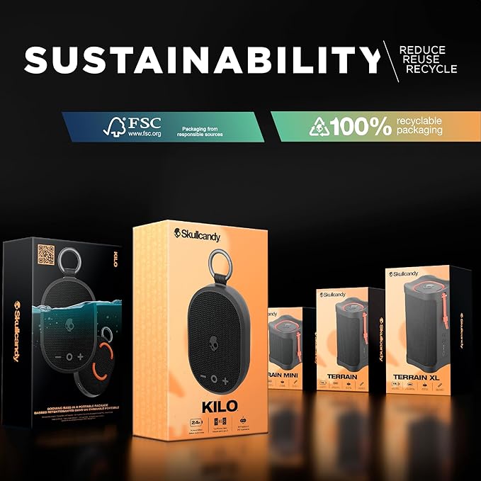 Skullcandy Terrain XL Wireless Bluetooth Speaker - IPX7 Waterproof Portable Speaker, 18 Hour Battery, Nylon Wrist Wrap, True Wireless Stereo (Green)