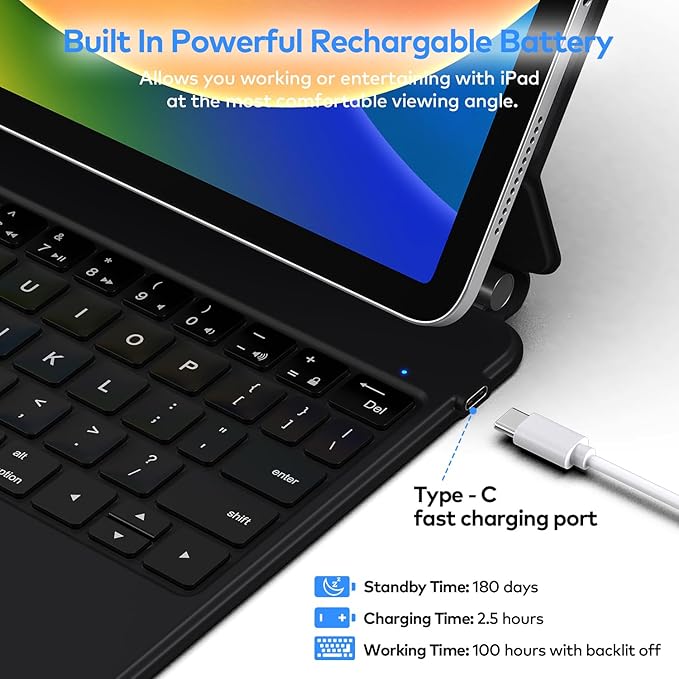 Keyboard Case for iPad 10th Generation 2022 & 11th (A16, 2025) – Magic-Style Keyboard with Multi-Touch Trackpad – Floating Cantilever Stand – Magnetic Case for iPad 10.9 inch 10th / 11th Gen.