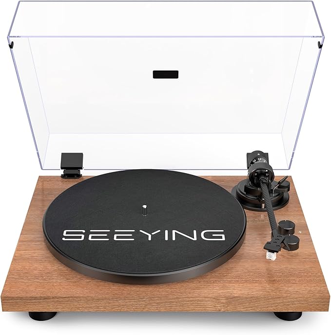 Turntable Vinyl Record Player Support Bluetooth Output Phono/Line Switch Pitch Control with Pre-Installed Counterweight & Magnetic Cartridge, Belt Drive 2 Speed