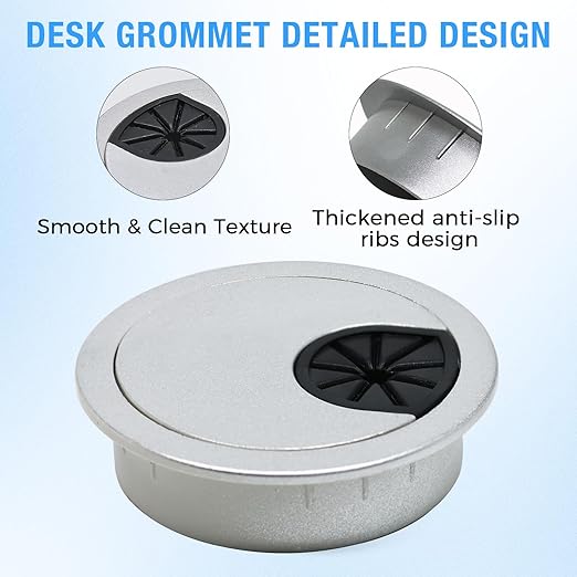 Desk Grommet 2-1/16" (53 mm), Desk Cord Hole Cover, Cable Grommet ABS Plastic, Desk Hole Grommet for Office and Home Table Cable, Detachable Cable Cord Organizer (Silver Sand 2 Pcs)