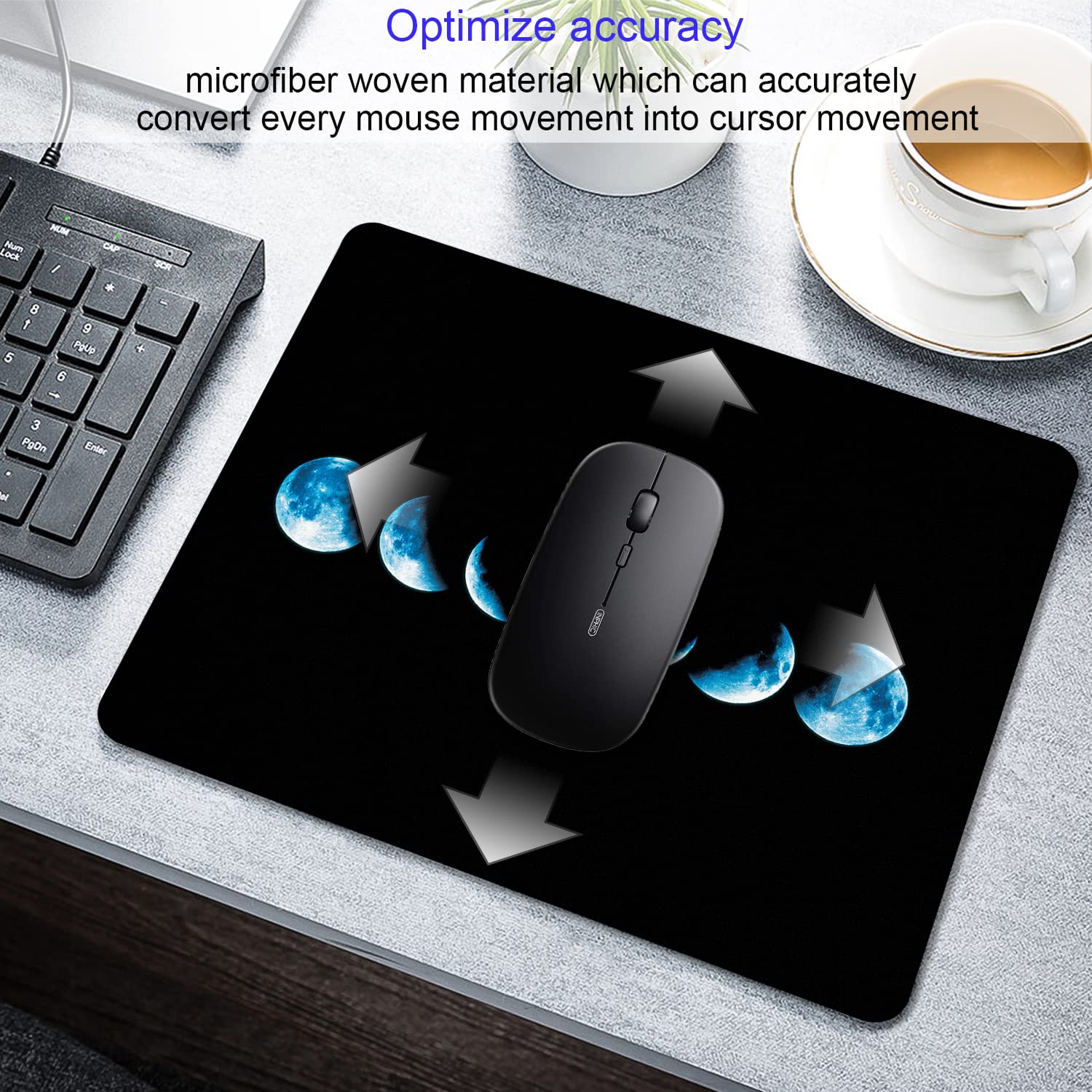 SHALYSONG Starry Moon Mouse Pad Personalized Moon Phase Design Computer Laptop Non-Slip Rubber Mousepad 9.5x7.9 Inch