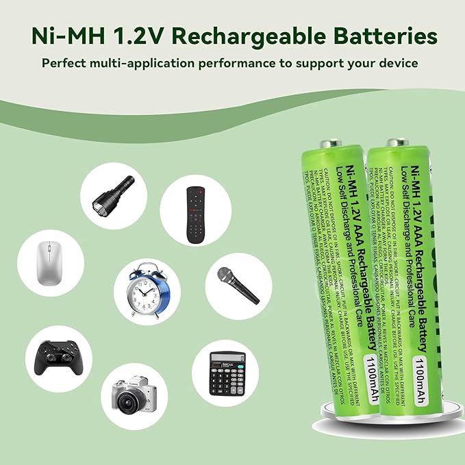 4 Pack NI-MH AAA Rechargeable Battery for Panasonic, 1.2V 1100mah AAA Rechargeable Batteries for Panasonic Cordless Phones Handset, Remote Controls, Electronics