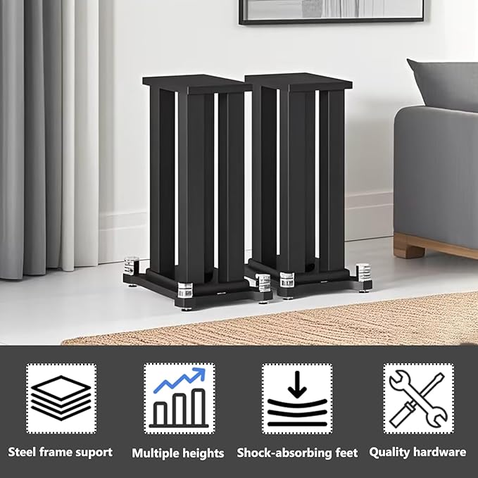 A Pair of Speaker Stands, Bookshelf Speaker Stand Steel Frame Support for Speakers up to 40 kg, Vibration-Absorbing MDF Design, Universal Speaker Stand Improves Sound Quality (20cm/7.8in)
