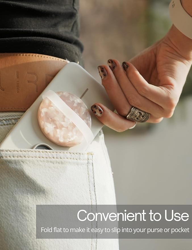 Heesch Magnetic Phone Grip for Back of Phone Light Pink Finger Strap for Phone Case Loopy Girly Loop Ring Holder for iPhone 16 Pro Max/15/14/13/12 Series Magsafe Case