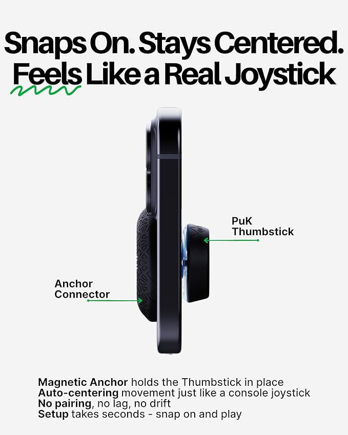 PuK Mobile Gaming Thumbstick - Magnetic Joystick for Phone with Thumbsleeve and Protective Lid - Zero Delay, Mobile Touch Screen Controller for iOS and Android Devices - Phone Joystick for Gaming
