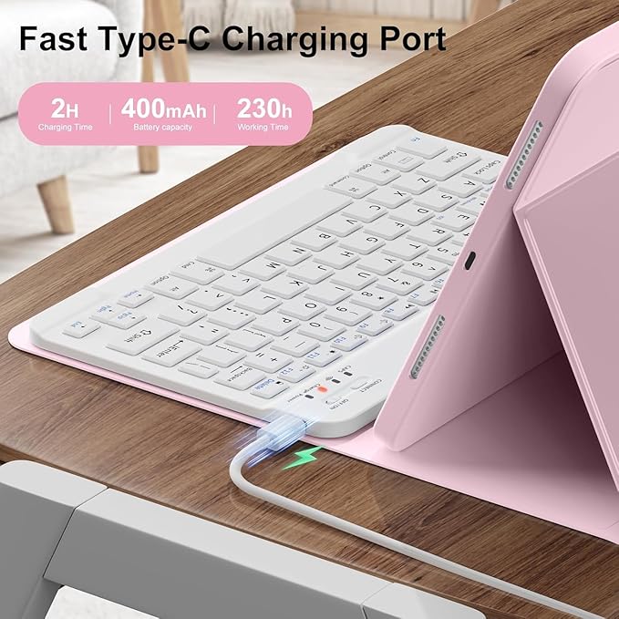 Keyboard Case for Galaxy Tab S10 Lite/ S10 FE/ S9 FE/S9/S8/S7, Slim Lightweight 7 Color Rainbow Backlight Detachable Magnetic Keyboard Cover with S Pen Holder, Sky Blue