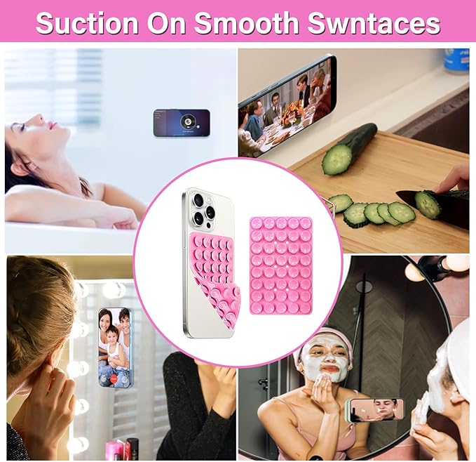 2 Pack Double Sided Silicone Suction Cup Phone Case Mount, Hands-Free Silicon Phone Grip with Higher Suction Power for Selfies and Videos, Non Slip Phone Accessories, Purple
