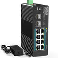 YuanLey 10 Port Industrial Switch with 8 Port PoE Gigabit & 2X SFP Port, Unmanaged PoE Switch with 120W Power Adapter, IEEE802.3af/at, VLAN & RSTP, Din-Rail PoE Switch for IP Camera, VoIP Phones,AP