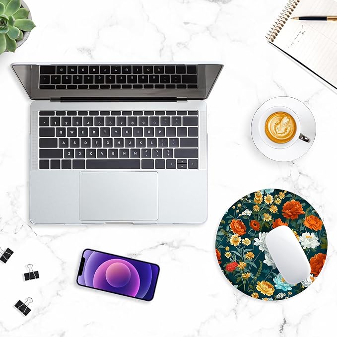 ITNRSIIET Round Mouse Pad with Stitched Edge Premium-Textured Waterproof Non-Slip Rubber Base Desktop Protection Mat Diameter 8.7 inches, Beautiful Flowers