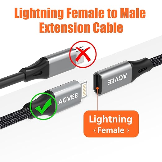 AGVEE 2 Pack 4 inch Lightning Extension Cable, Braided Female to Male Extender Full Function Cord Compatible with iPhone iPad, Data Sync Video Audio & Charging Connector Adapter, Dark Gray