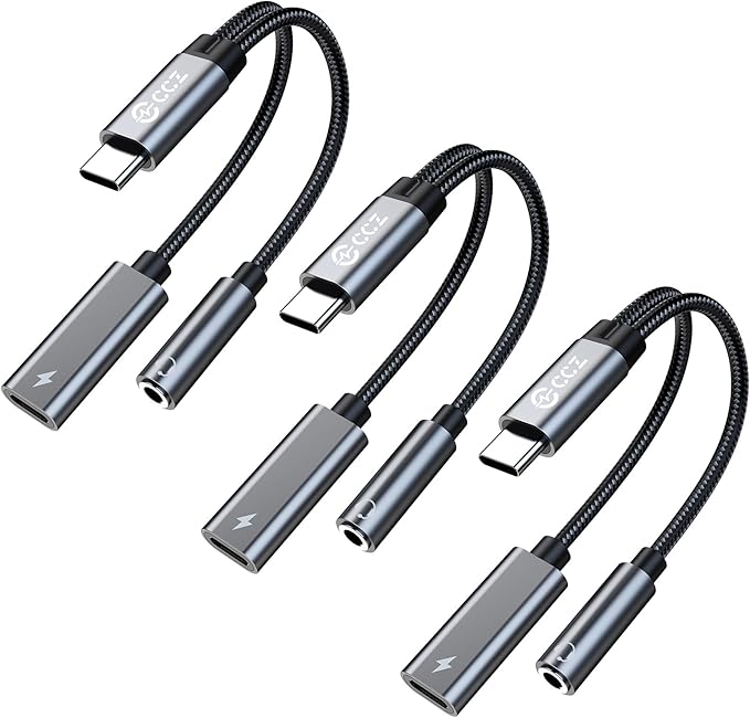 3PCS USB C Splitter for KZ ZS10 PRO, CCZ CA01 USB C to 3.5mm Audio Headphone and Charger Adapter, Type C Headphone Splitter 1 in 2 Out, Dongle Audio Cable DAC for Samsung Galaxy S25/S24 (USBC-3.5MM)