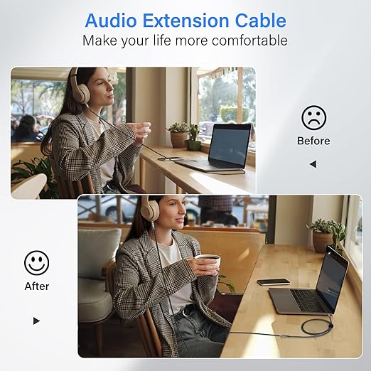 Elecan Headphone Extension Cable 10 Ft, 1/8 Inch 3.5 MM AUX Cord Wire Male to Female, Hi-Fi Sound Thin&Slim Braided TRS Stereo Audio Beats Cable Extender for Car,Home Stereos, Speaker,Phones