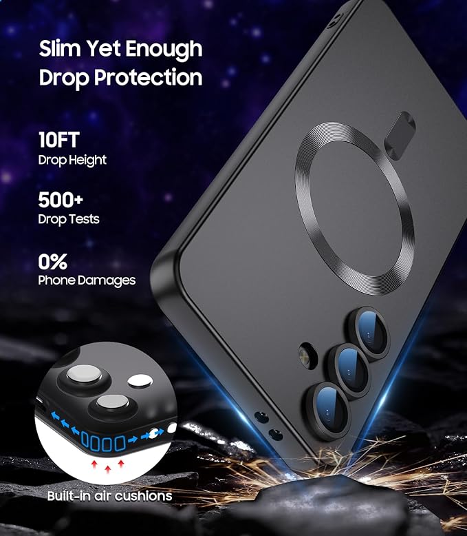 Magnetic for Samsung Galaxy S24 FE Case [Compatible with MagSafe][Built-in Camera Lens Protector] Slim Soft Silicone Bumper Shockproof Metallic Luster Phone Cover (Black)