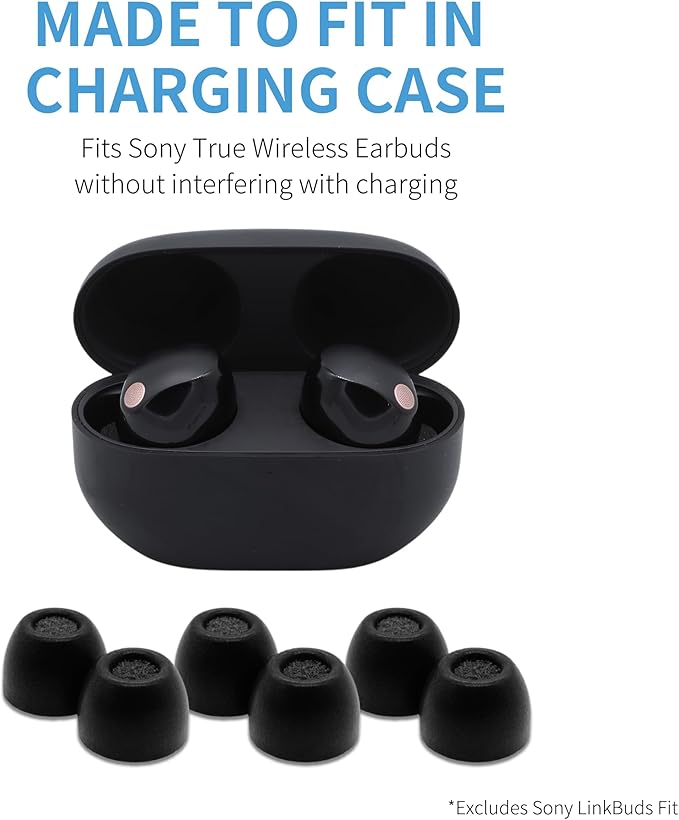 Comply TrueGrip | Premium Memory Foam Replacement Earbud Tips for Sony True Wireless Earbuds | Enhanced Comfort, Secure Fit, Superior Noise Isolation, Cleaning Tool | Black (S/M/L) (3 Pairs)