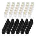 MECCANIXITY 30pcs Cat6 RJ45 Pass Through Connectors, RJ45 Connector 8P8C Gold Plated Plugs with 30pcs Black Strain Relief Boots for Solid or Stranded UTP Ethernet Cable, 1.1mm