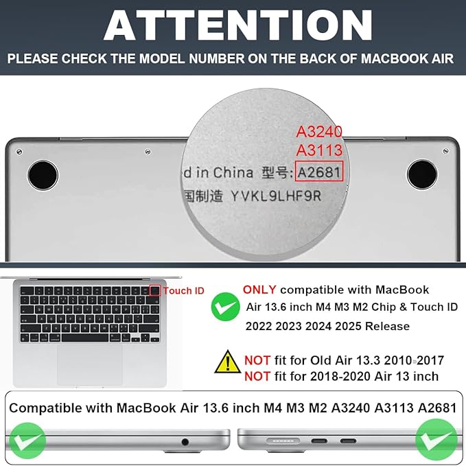Compatible with M4 MacBook Air 13.6 inch Case 2025 2024 2023 2022 A3240 A3113 M3 A2681 M2 Chip, Crystal Printed Pattern Plastic Hard Case Cover for Mac Air 13 M4 Touch ID, Abundant Formula