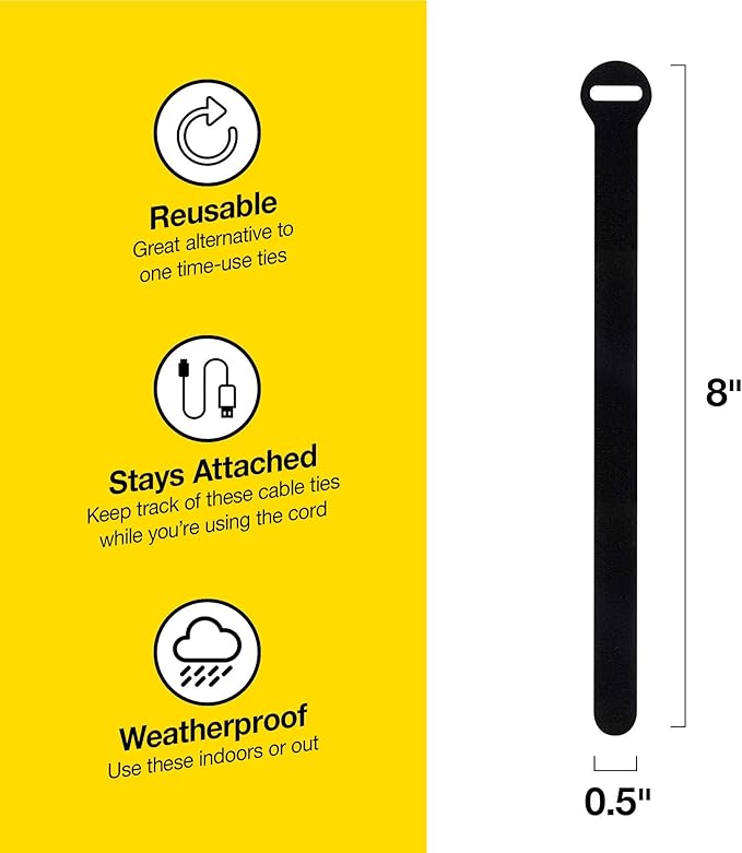 Self-Gripping Cable Ties by Wrap-It Storage, Multi-Color, 8 Inch Straps (30-pack) – Reusable Hook and Loop Cord Organizer Cable Ties for Cord Management and Desk or Office Organization
