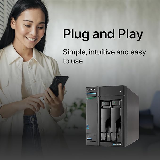Asustor Lockerstor 2 Gen2 AS6702T - 2 Bay NAS, Quad-Core 2.0 GHz CPU, 4x M.2 NVMe slots (PCIe 3.0), Dual 2.5GbE, 4GB DDR4 RAM, Network Attached Storage (Diskless)