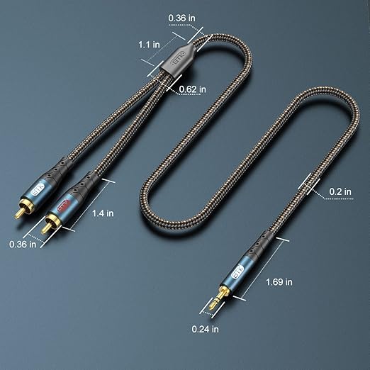 EMK 3.5mm to 2RCA Cable 24K Gold-Plated Nylon Braided RCA to Auxiliary Stereo Audio Headphone Male to Male 1/8 to RCA Cord for Tablet,Subwoofer,Home Theater,DVD Speaker,MP3/MP4,Player 5ft/1.5m