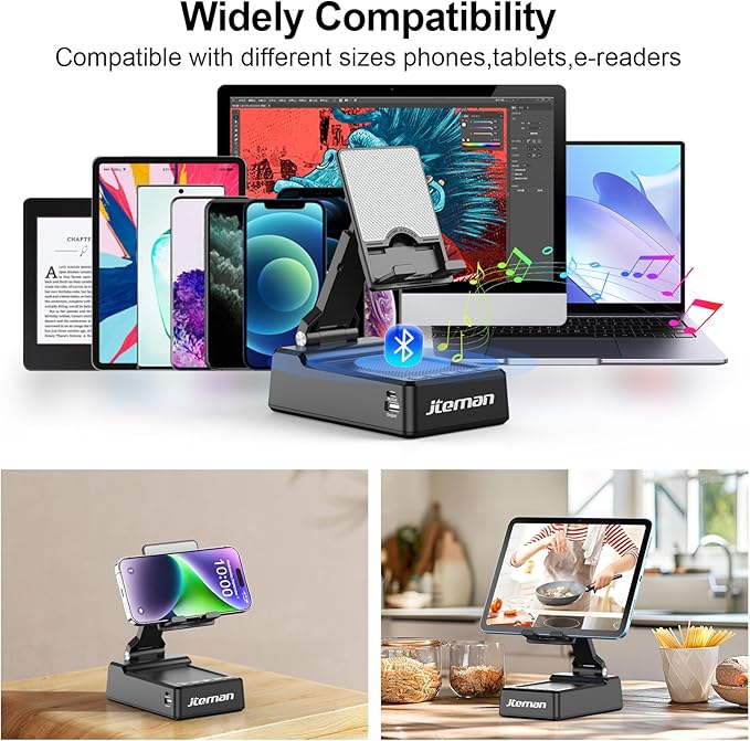 JTEMAN Gifts for Men Women,Adjustable Cell Phone Stand with Bluetooth Speaker and Charging Function,Cool Tech Gadgets Gift Idea for Dad Mom Birthday
