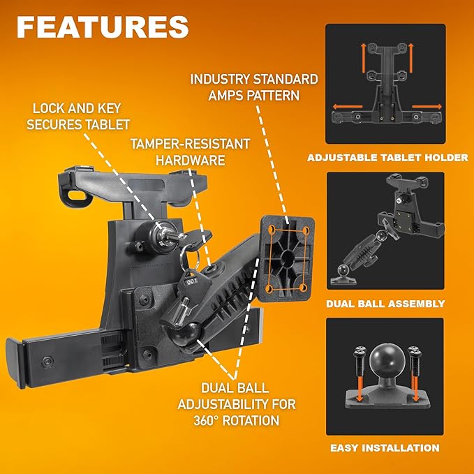 iBOLT TabDock Dock'n Lock Bizmount- Heavy Duty Industrial Composite Locking Drill Base Mount for All 7" - 10" Tablets- for Trucks/Vehicles/Wall Mount: Great for ELD, Fleets, and Restaurants