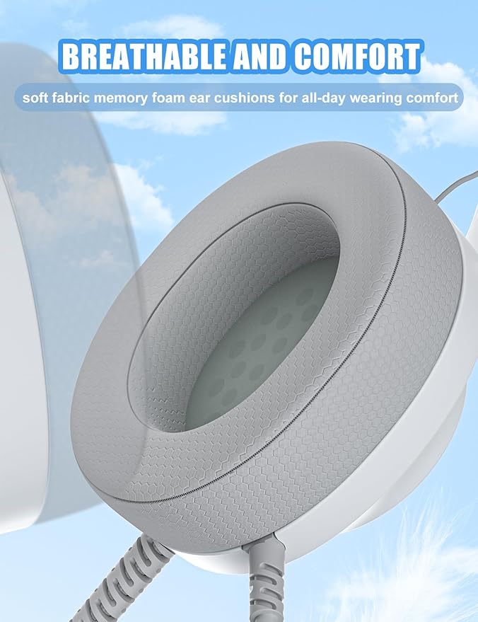 S30 Gaming Headset with Microphone,198g Lightweight Design, Wired Gaming Headphones for Xbox, Xbox Series X|S, PS5, PS4, Switch, PC, Noise Cancelling Mic, Soft Earmuffs (White)