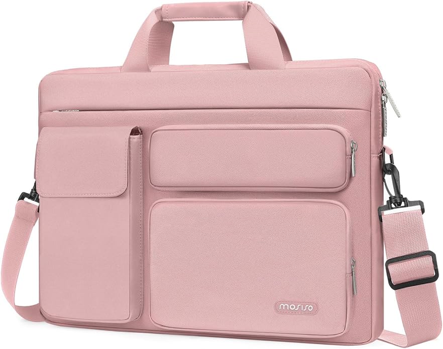 MOSISO Laptop Shoulder Bag, Computer Bag with 2 Raised&1 Flapover&1 Horizontal Pocket&Handle&Belt